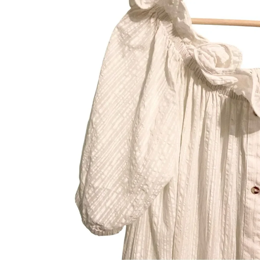 Anthropologie Ruffle Off-The-Shoulder Gauze Dress in White Size Medium